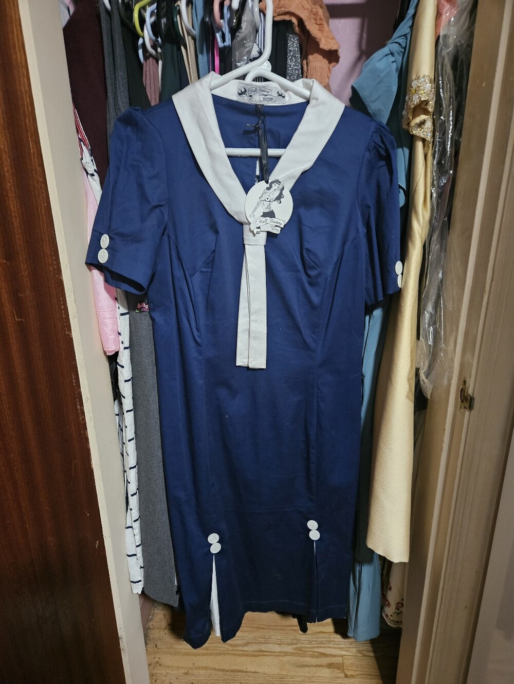 Unique Vintage x Hell Bunny Size Large Navy Blue Sailor Jackie Pencil Dress - Picture 8 of 10